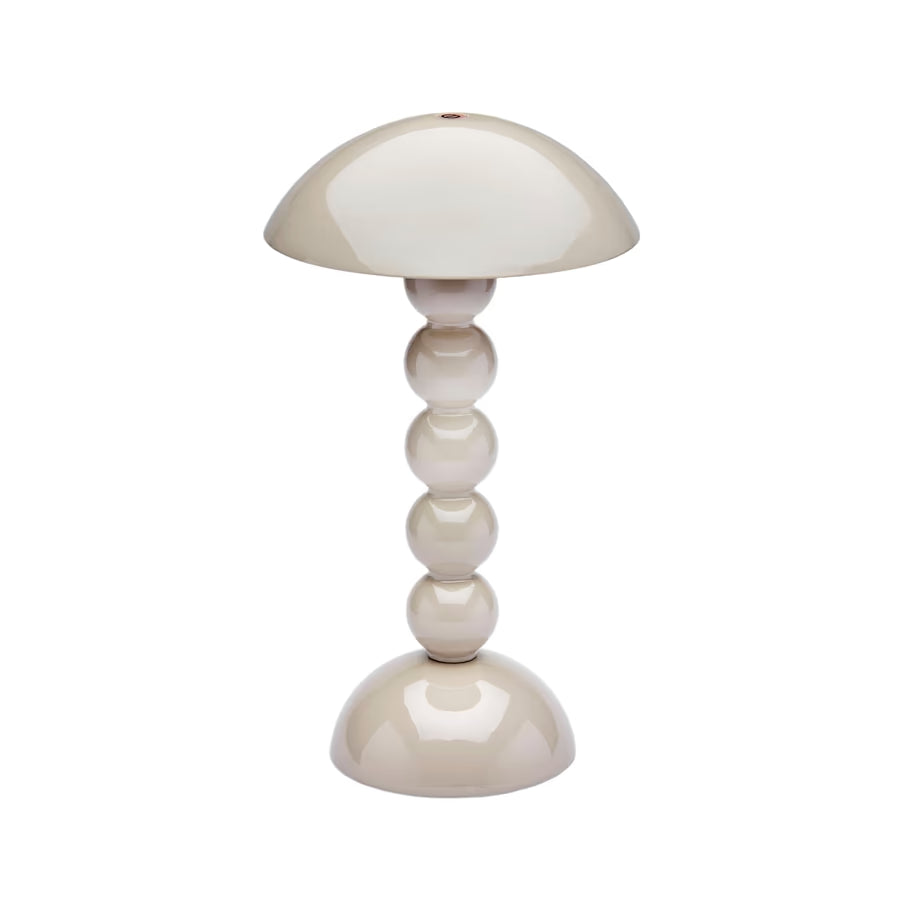 Cappuccino bobbin-shaped LED table lamp with a high-gloss lacquer finish against a white background.