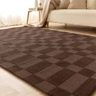 Low angle view of the chocolate brown Soho rug showing the depth of the textured pile heights.