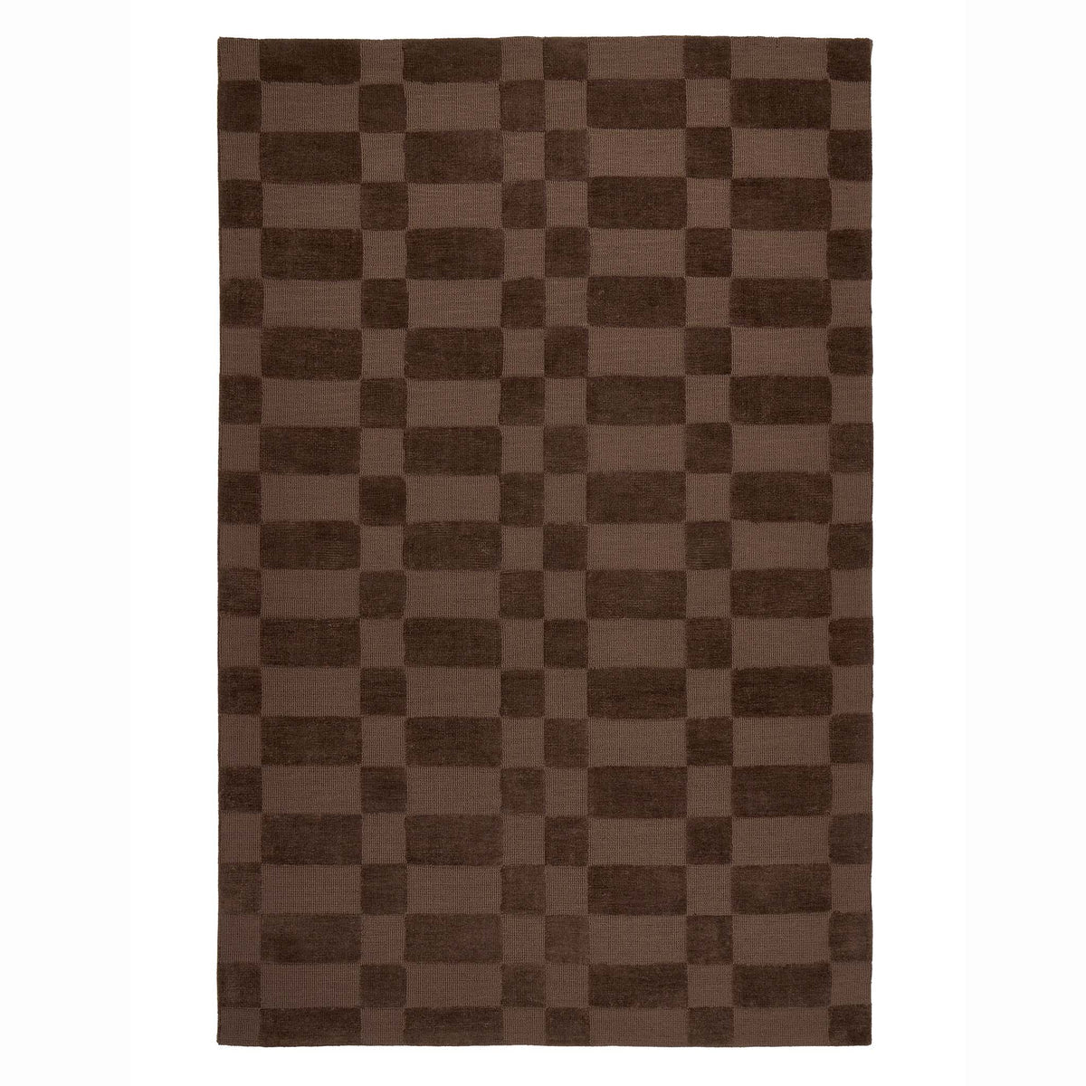 Overhead view of the Soho rug showing the dark brown chocolate offset stripe geometric pattern.