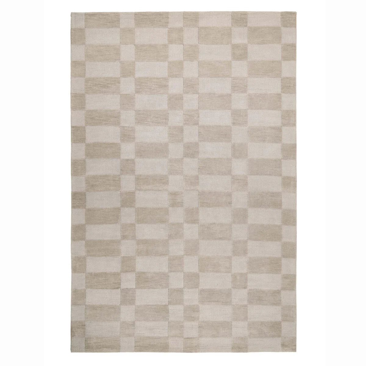 Overhead view of the Soho rug showing the offset grey and mauve geometric stripe pattern.