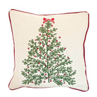 Winter Tree with Bow Cushion featuring an embroidered Christmas tree, red berries and bow on a cream base.