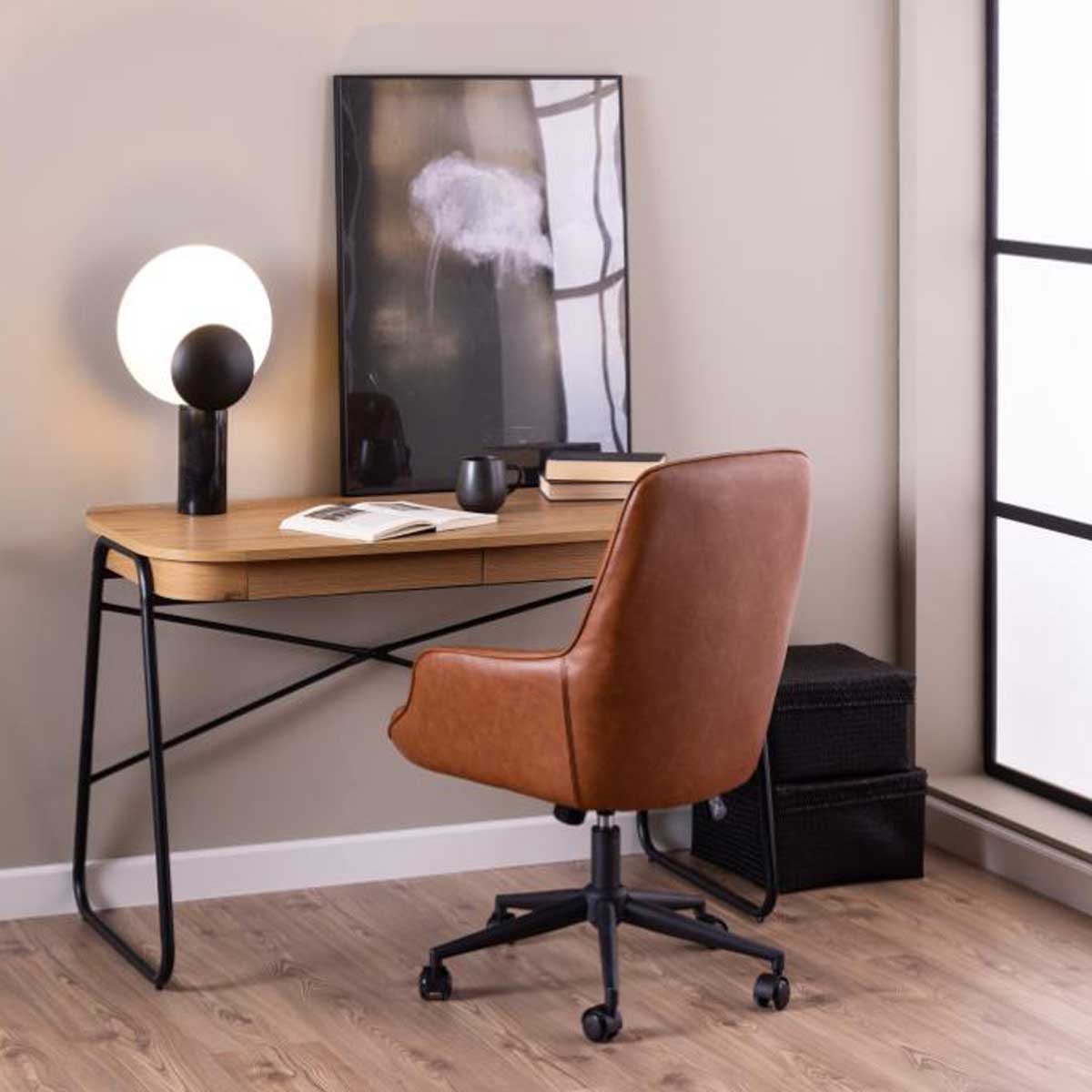 Anderson Desk Chair Tan Faux Leather,Beige Fabric