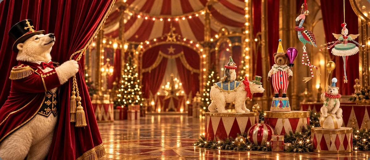 The Theatre of Christmas at Angela Reed, featuring circus-themed Christmas decorations