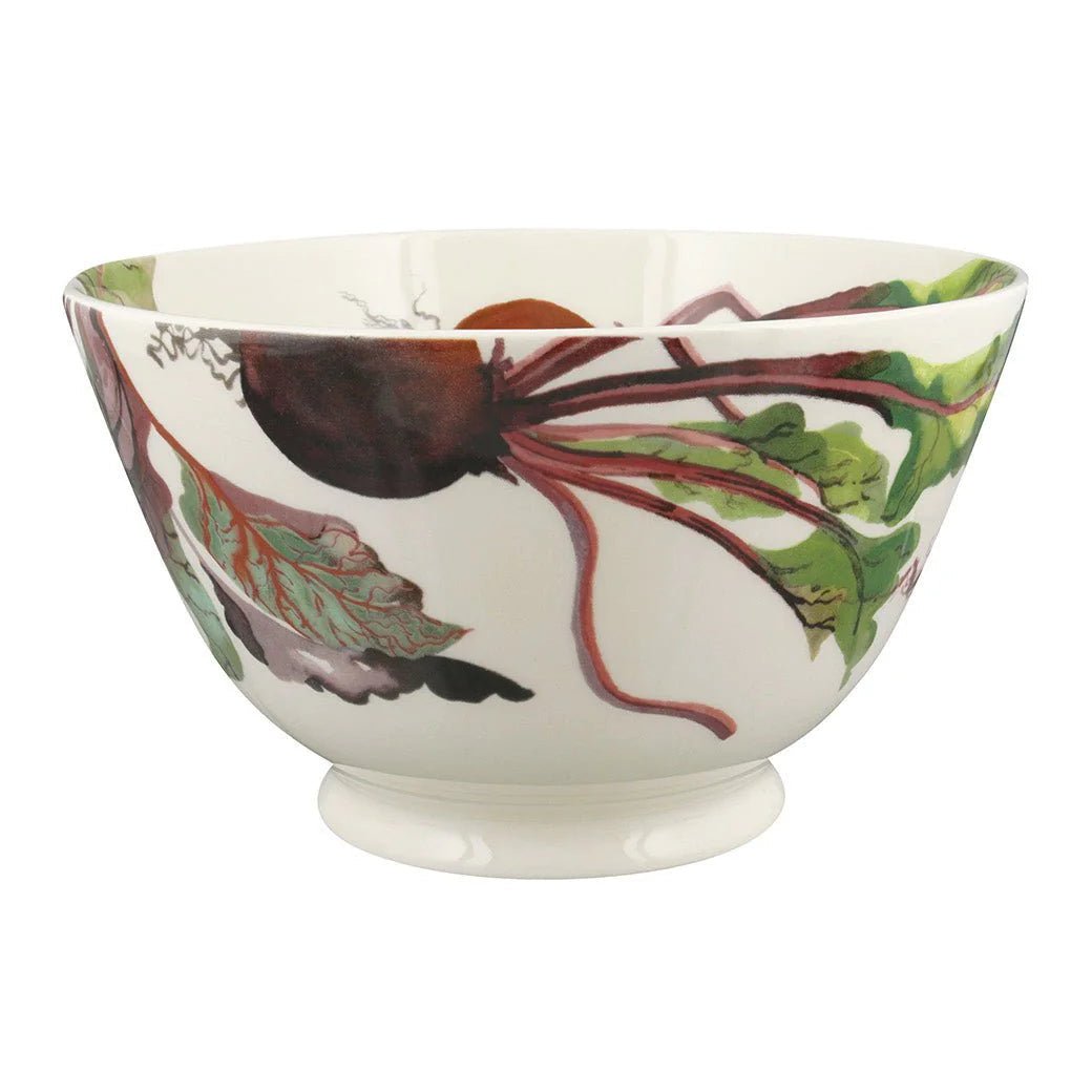 Profile view of the large serving bowl highlighting its classic footed base and flared shape