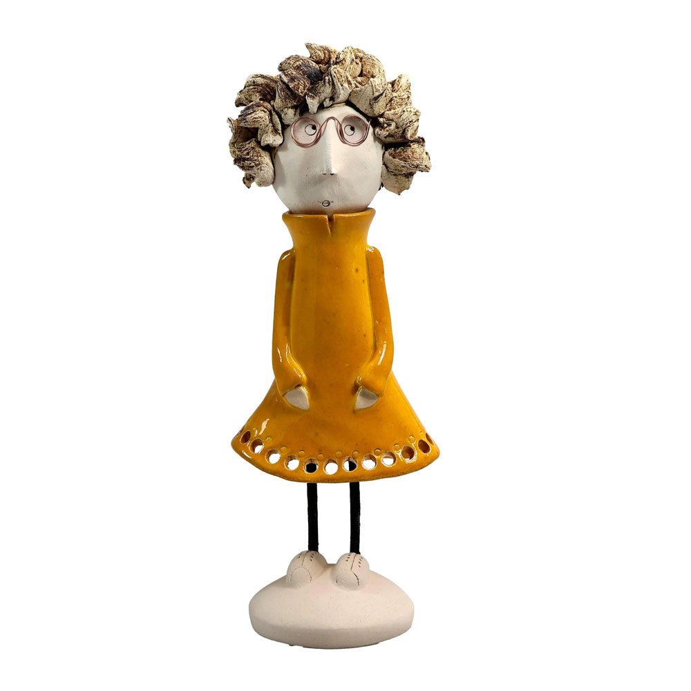 Best Friend Female with Spiky Hair Statue, Yellow