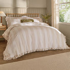 Birdie Stripe Ruffle Duvet Cover Set, Oat & Milk Superking(6'),Kingsize(5'),Single(3'),Double(4')