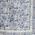 Blue and White Floral Print Cotton Bedspread