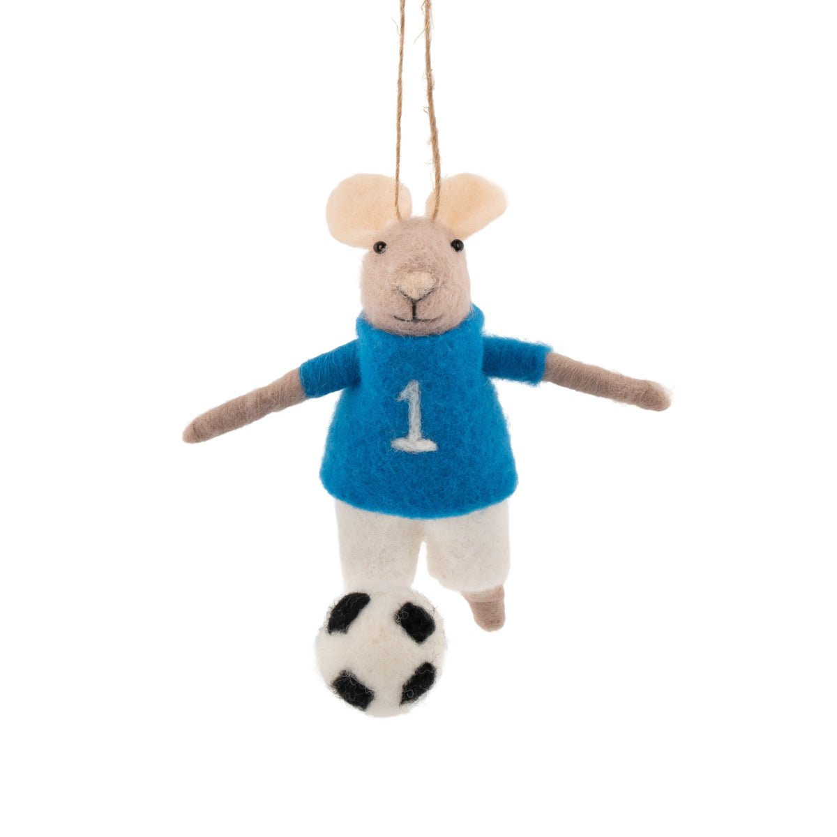Blue Football Mouse Felt Decoration - Angela Reed - Christmas Decorations
