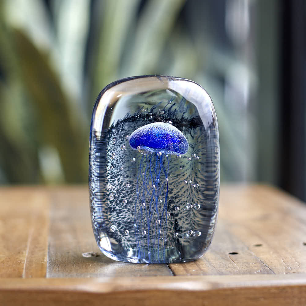 Blue Jellyfish in Ice Paperweight