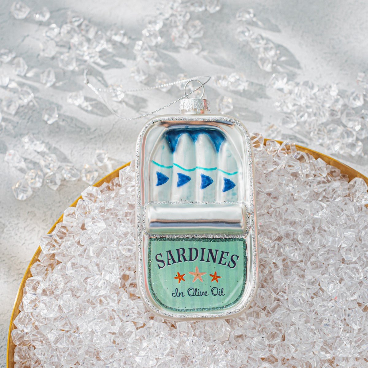 Blue Sardine Tin Shaped Bauble - Angela Reed - Christmas Decorations
