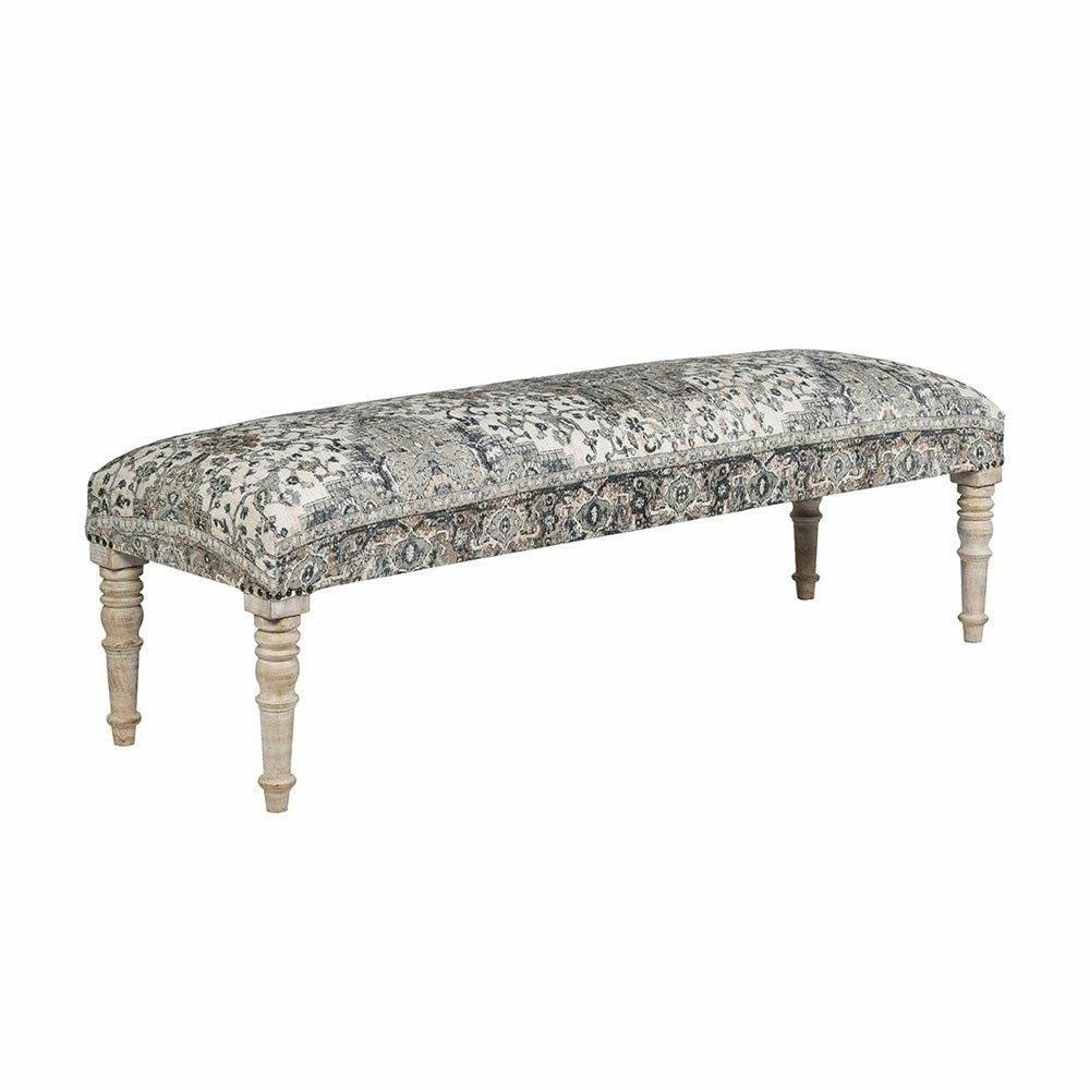 Blue Turkish Rug Pattern Bench