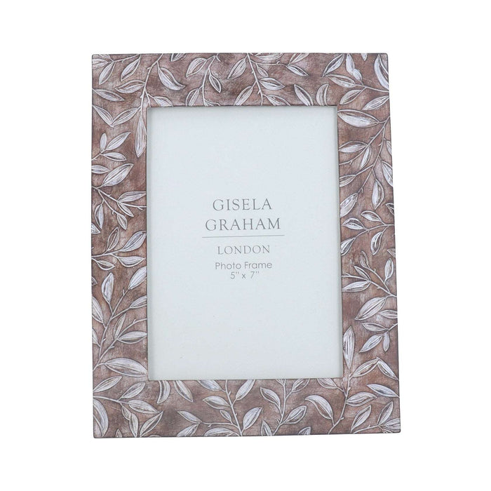 Large brown photo frame with white leaf pattern and hand-finished wood effect
