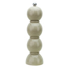 High-gloss cappuccino bobbin salt and pepper grinder showing the glass-like shine and four-tier silhouette