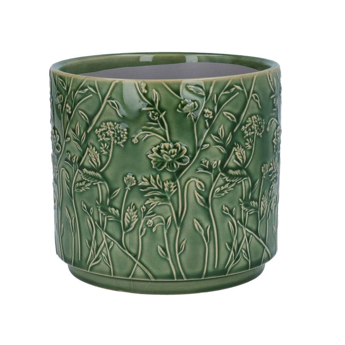 Ceramic Plant Pot, Green Trailing Blooms Large