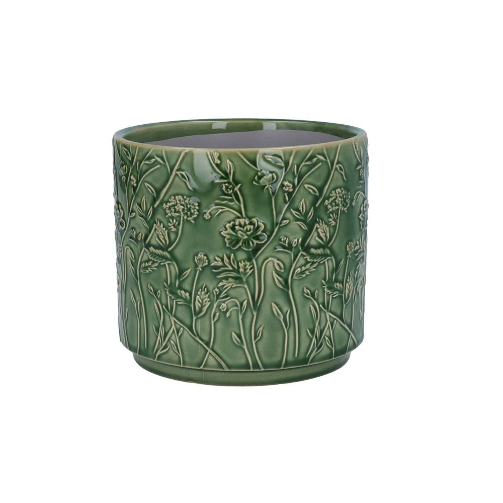 Ceramic Plant Pot, Green Trailing Blooms Small