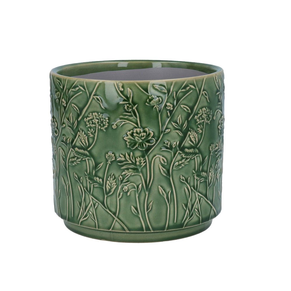 Ceramic Plant Pot, Green Trailing Blooms Medium