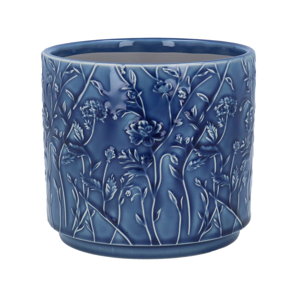 Ceramic Plant Pot, Navy Trailing Blooms Medium