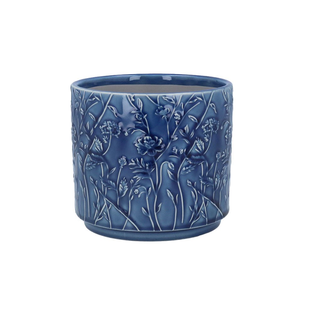 Ceramic Plant Pot, Navy Trailing Blooms Small