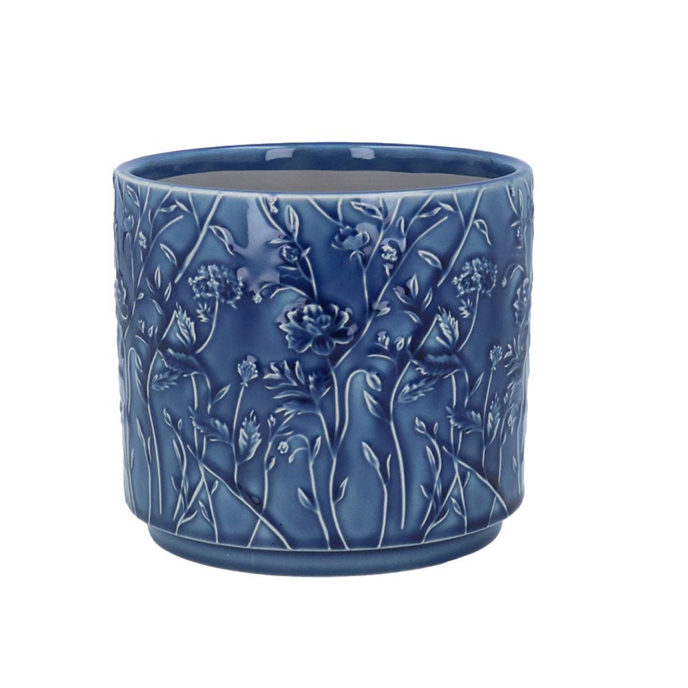 Ceramic Plant Pot, Navy Trailing Blooms Medium