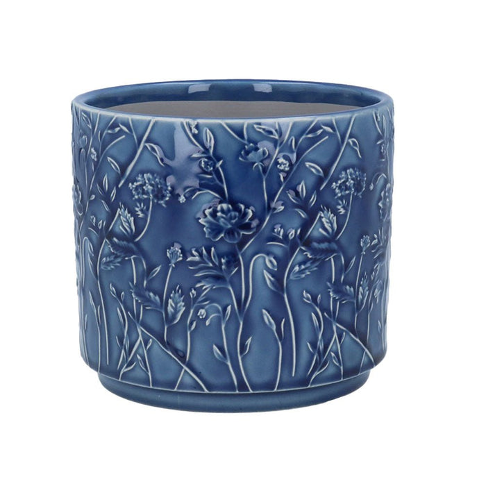 Ceramic Plant Pot, Navy Trailing Blooms Large
