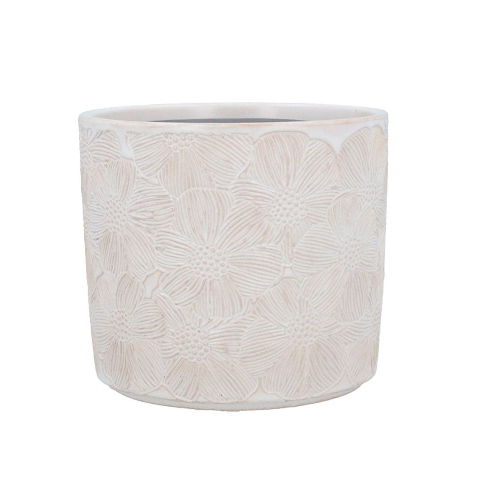 Ceramic Plant Pot, White Cosmos Large