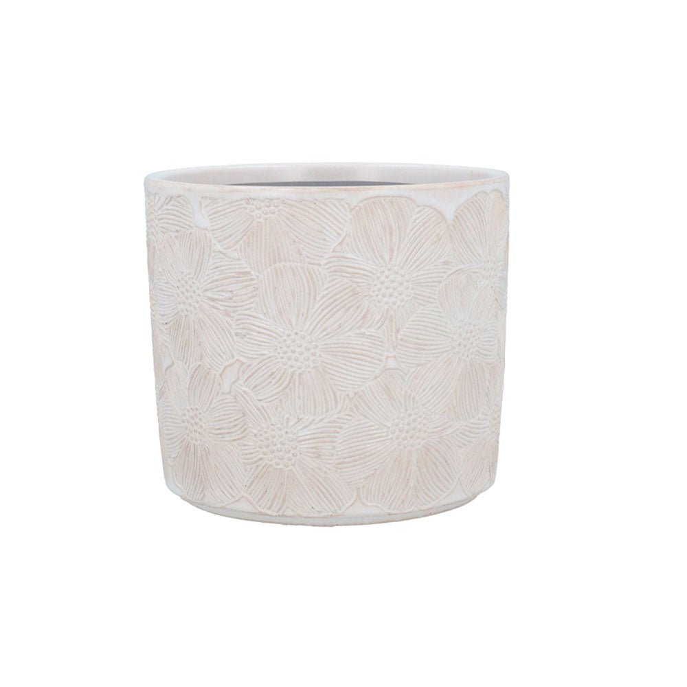 Ceramic Plant Pot, White Cosmos Small