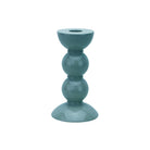 Small Bobbin Candlestick in high-gloss Chambray Blue showing the three-sphere turned wood silhouette.