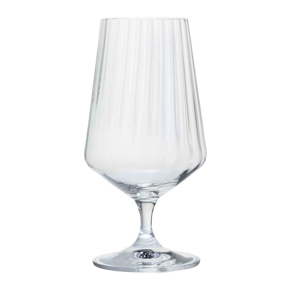 A close-up of an empty Dartington Cheers! Optic Small Beer Glass showing the ribbed optic texture.