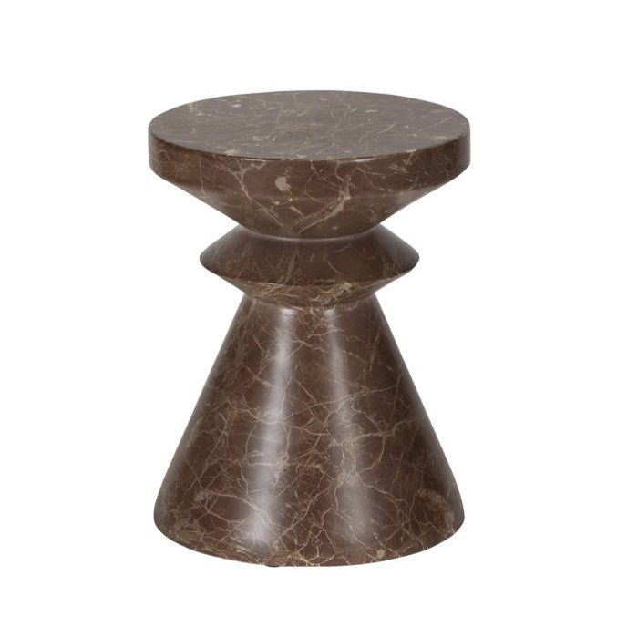 Modern Chess Lamp Table featuring a brown and black faux marble finish with a sculptural hourglass silhouette.