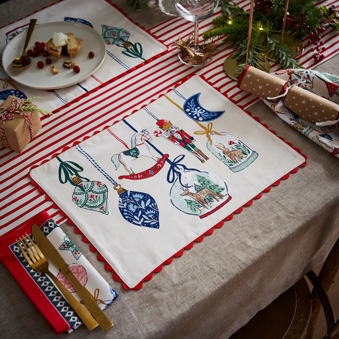Christmas Ornaments Cotton Placemats, 2 Pack