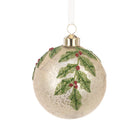 Cream Holly Glass Bauble 8cm - Angela Reed - Christmas Decorations