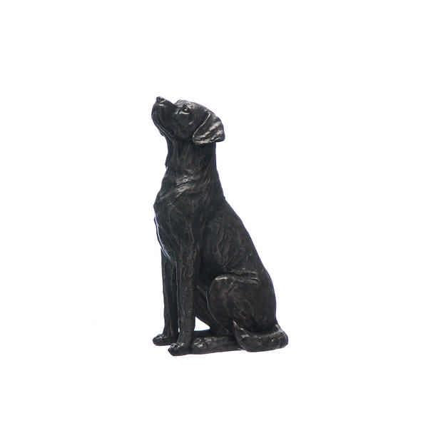 A side profile of the bronze-finished sitting labrador dog ornament against a plain white background.