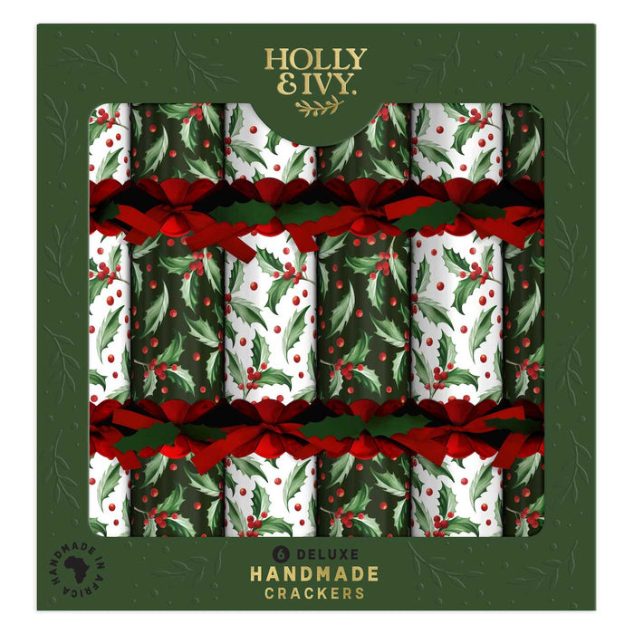 Deluxe Holly Christmas Crackers, Pack of 6