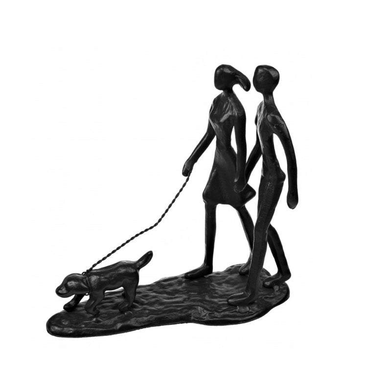 Dog Walking Couple Sculpture
