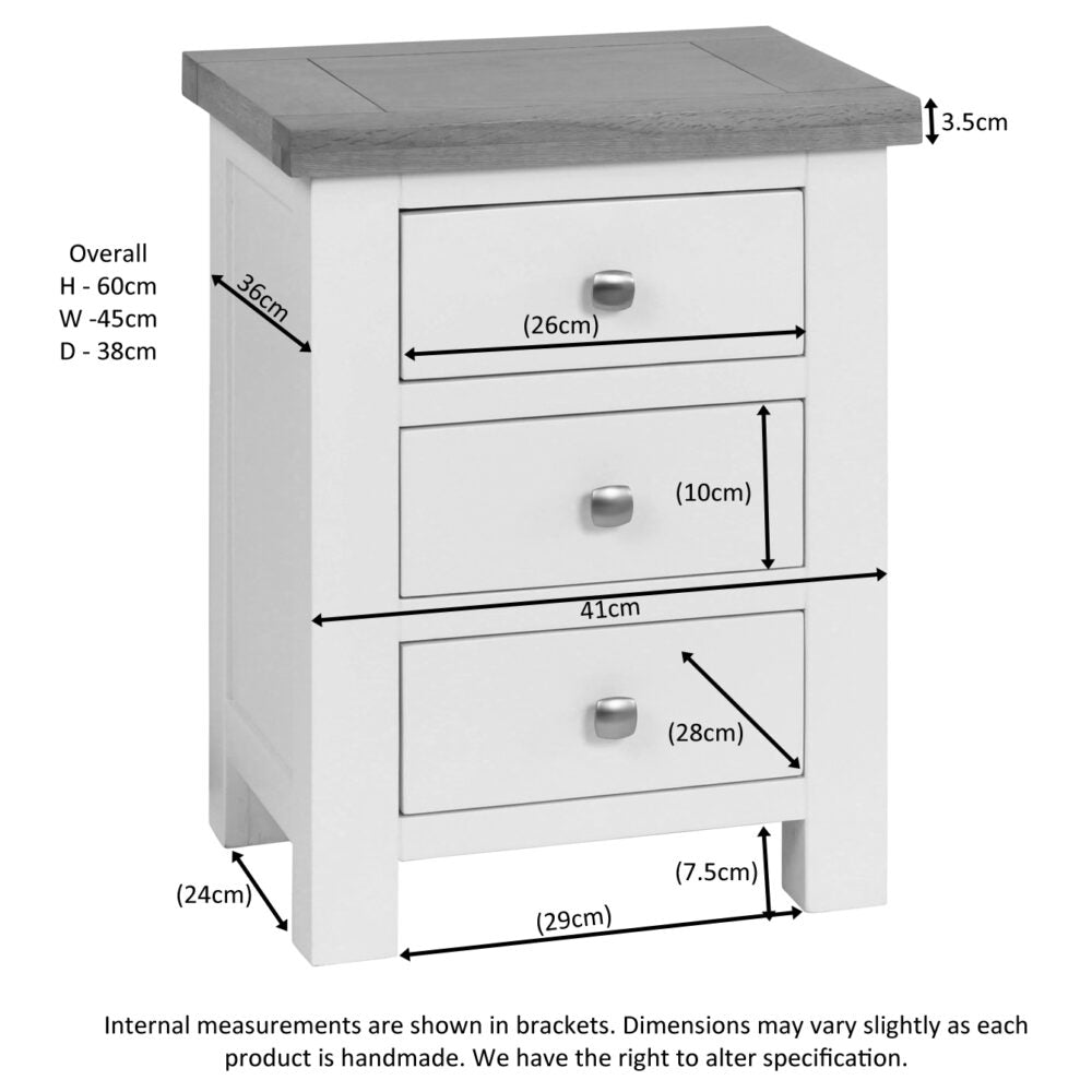 Dorset 3 Drawer Bedside Ivory,Moon Grey,White