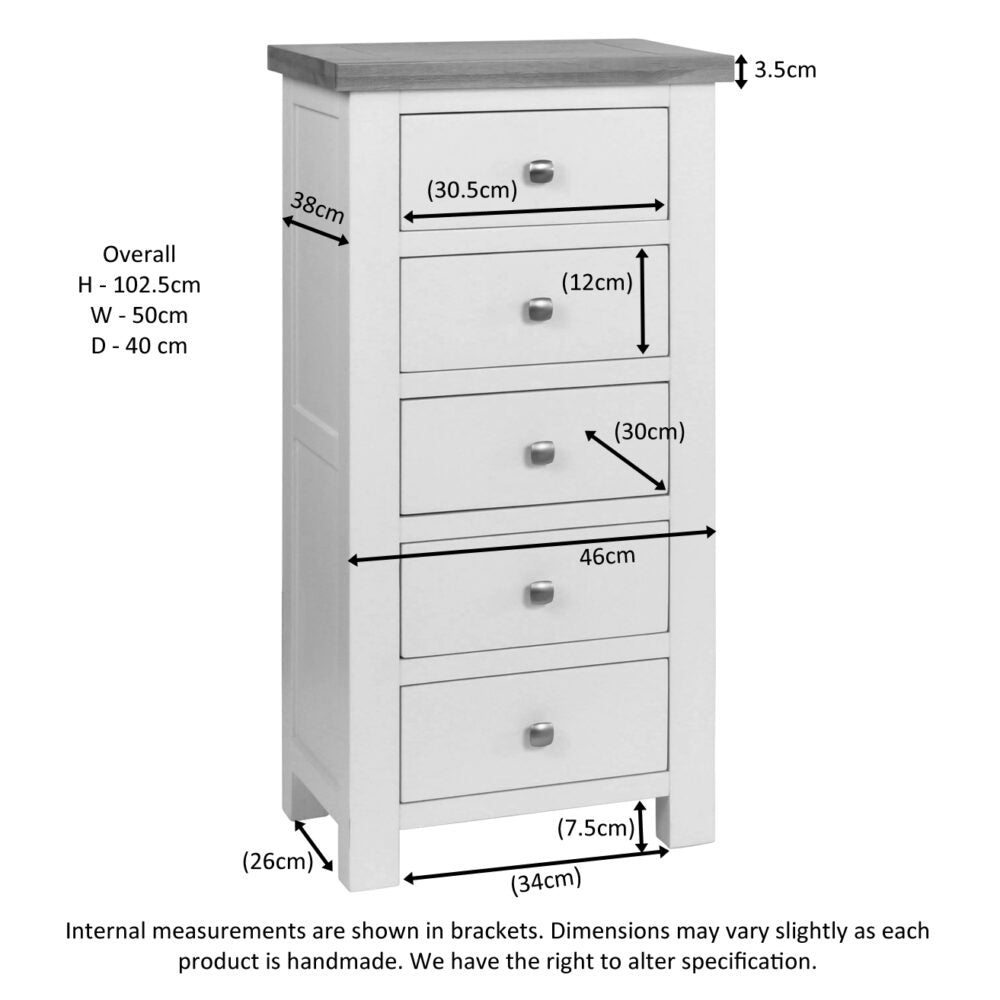 Dorset 5 Drawer Tall Chest Ivory,White,Moon Grey