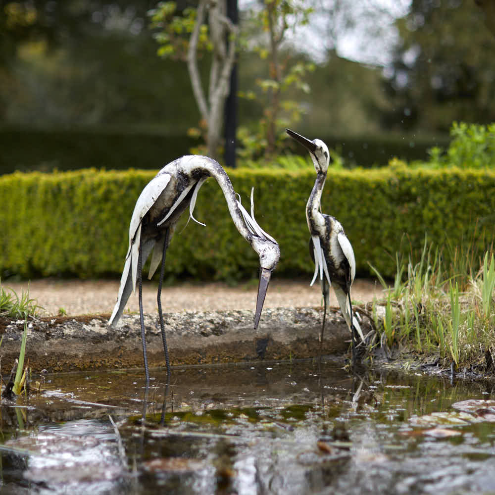 Drinking Heron Metal Sculpture