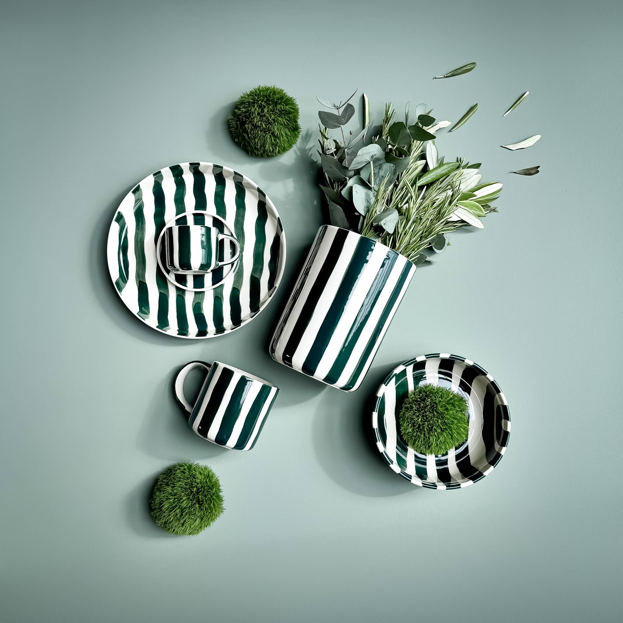 Espresso Striped Cups, Gentle Green