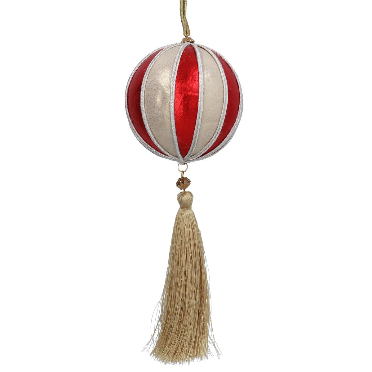 Fabric Ball, Red & Gold Stripe with Tassel - Angela Reed - Christmas Decorations