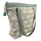 Green and Pink Block Printed Small Quilted Tote Bag