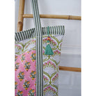 Green and Pink Block Printed Small Quilted Tote Bag
