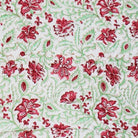 Green and White Floral Print Cotton Bedspread