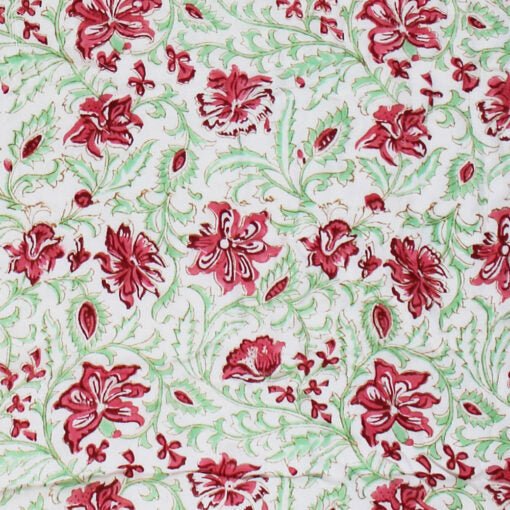 Green and White Floral Print Cotton Bedspread