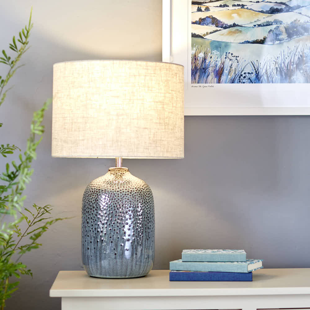 Green Base Table Lamp with Linen Shade