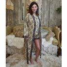 Green Framed Small Floral Block Print Dressing Gown