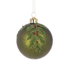 Green Holly Glass Bauble 8cm - Angela Reed - Christmas Decorations