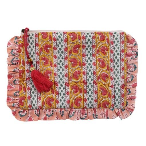 Green, Lemon and Pink Mixed Fabric Quilted Make Up Bag