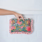 Green, Lemon and Pink Mixed Fabric Quilted Make Up Bag