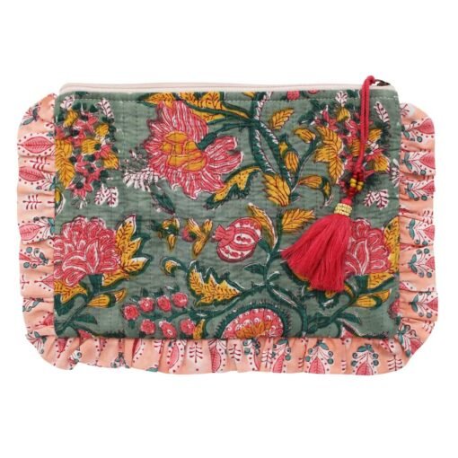 Green, Lemon and Pink Mixed Fabric Quilted Make Up Bag