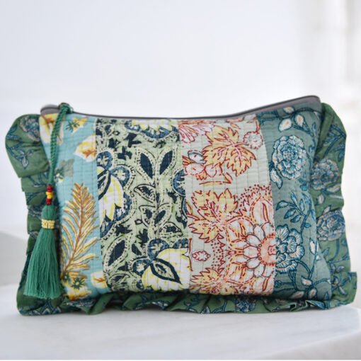 Green Mixed Fabric Quilted Make Up Bag